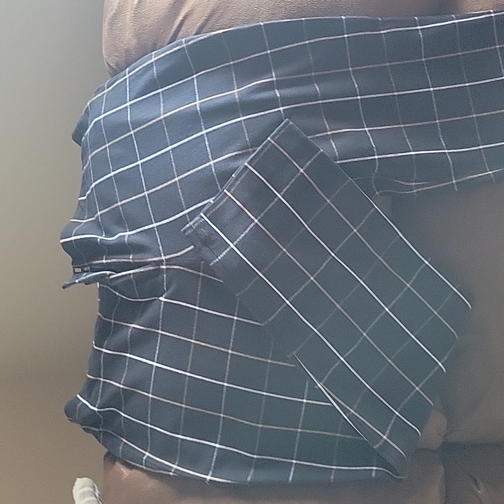 Jjill pants, blk, white, light brown stripes.